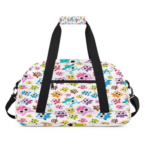 Cartoon Süße Eule Kinder Duffel Taschen für Mädchen Jungen, Tier Eule Übernachtung Weekender Reisetasche 24L Sport Gym Duffel Bag Praxis Tote Tragetasche, farbe, (24L) UK, Taschen-Organizer von WowPrint