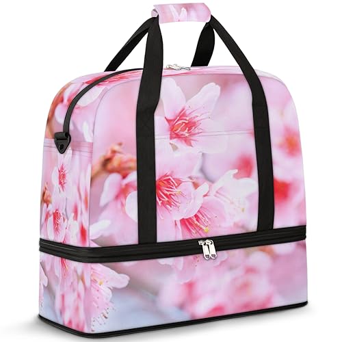 Cherry Floral Travel Duffle Bag for Women Men Cherry Blossom Weekend Overnight Bags Foldable Wet Separated 47L Tote Bag for Sports Gym Yoga, farbe, 47 L, Taschen-Organizer von WowPrint