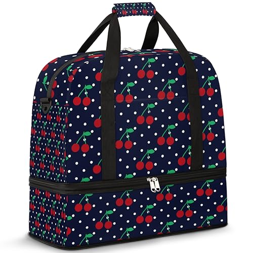 Cherry Print Travel Duffle Bag for Women Men Berry Cherrys Weekend Overnight Bags Foldable Wet Separated 47L Tote Bag for Sports Gym Yoga, farbe, 47 L, Taschen-Organizer von WowPrint