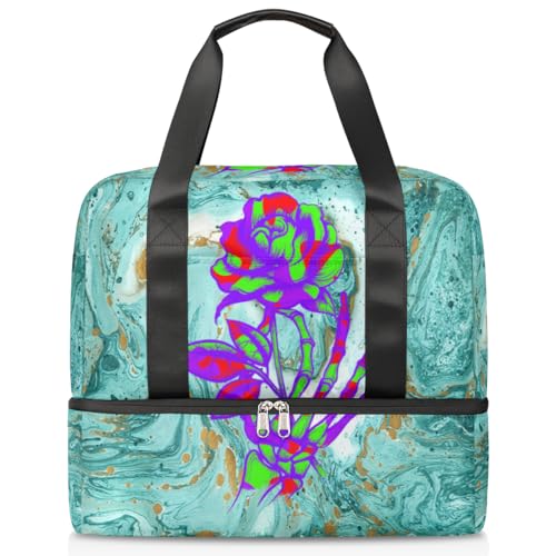 Color Art Marble Sports Duffle Bag for Women Men Boys Kirls Marble Skull Rose Weekend Overnight Bags Wet Separated 21 L Tote Bag for Travel Gym Yoga, farbe, 21L, Taschen-Organizer von WowPrint