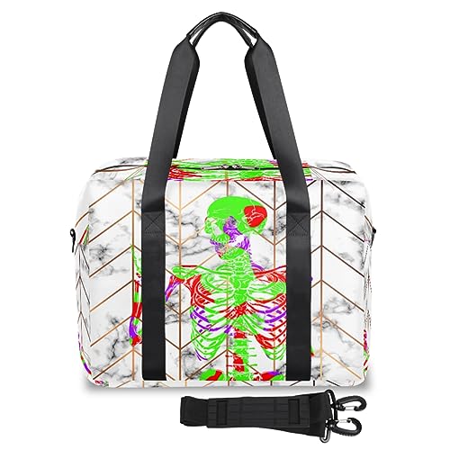 Color Goth Skull Reisetasche für Damen Herren Totenkopf Marmor Wochenende Übernachtung Taschen 32 L große Reisetasche Tragetasche für Sport Gym Yoga, farbe, 32 L, Taschen-Organizer von WowPrint