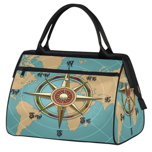 Compass Map Vintage Reisetasche für Damen Herren Kinder Mädchen Wochenende Übernachtung Taschen 24 L Reisetasche Tragetasche für Sport Gym Yoga, farbe, (24L) UK, Taschen-Organizer von WowPrint