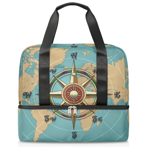 Compass Map Vintage Sport Duffle Bag für Damen Herren Jungen Kirls, 21L Wochenende Übernachtung Taschen Nass Getrennte Tragetasche für Reisen Gym Yoga, farbe, 21L, Taschen-Organizer von WowPrint