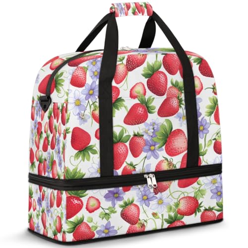 Ctrawberry Flower Cute Travel Duffle Bag for Women Men Weekend Overnight Bags Foldable Wet Separated 47L Tote Bag for Sports Gym Yoga, farbe, 47L, Taschen-Organizer von WowPrint