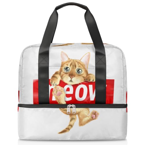 Cute Meow Cat Sports Duffle Bag for Women Men Boys Kirls Cat Weekend Overnight Bags Wet Separated 21L Tote Bag for Travel Gym Yoga, farbe, 21L, Taschen-Organizer von WowPrint