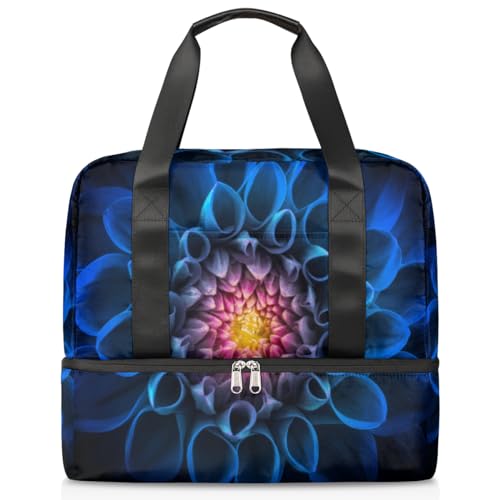 Dahlia Flower Blue Sports Duffle Bag for Women Men Boys Kirls, 21L Weekend Overnight Bags Wet Separated Tote Bag for Travel Gym Yoga, farbe, 21L, Taschen-Organizer von WowPrint