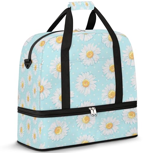 Daisies Flowers Travel Duffle Bag for Women Men Daisies Floral Weekend Overnight Bags Foldable Wet Separated 47L Tote Bag for Sports Gym Yoga, farbe, 47 L, Taschen-Organizer von WowPrint