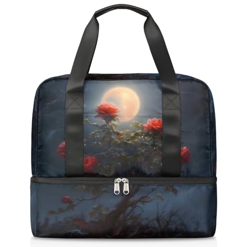 Darkly Magical Moon Flower Sports Duffle Bag for Women Men Boys Kirls Weekend Overnight Bags Wet Separated 21L Tote Bag for Travel Gym Yoga, farbe, 21L, Taschen-Organizer von WowPrint