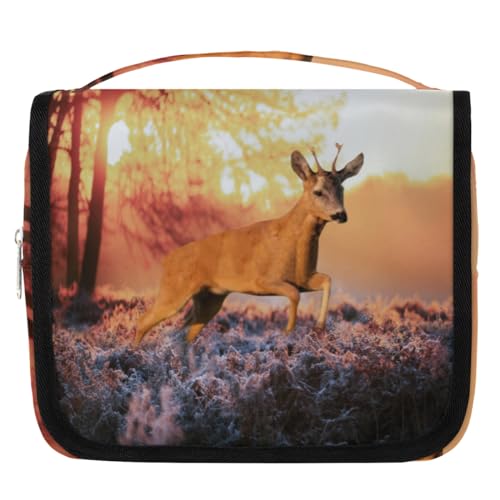 Dawn Forest Reise-Kulturbeutel mit Hirschmotiv, für Damen, Herren, Kinder, Mädchen, Jungen, Make-up-Kosmetiktasche, hängende Kulturbeutel, Toilettenartikel, Organizer, Duschtasche, farbe, 4.5 L, von WowPrint