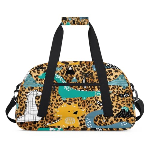 Dinosa Lustige Kinder-Seesäcke für Mädchen und Jungen, Dinosa Leopardenhaut Übernachtung Wochenender Reisetasche 24L Sport Gym Duffel Bag Praxis Tote Tragetasche, farbe, (24L) UK, Taschen-Organizer von WowPrint