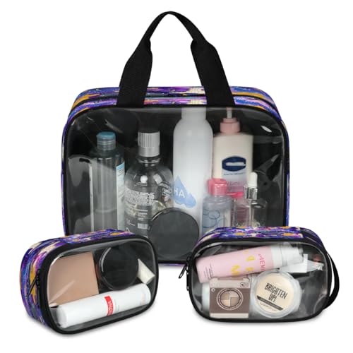 Dinosa Reise-Make-up-Tasche für Damen und Herren, Galaxie-Dinosaurier, durchscheinend, 3 Stück, große Duschtasche, Kulturbeutel, Kosmetik, Toilettenartikel, Organizer, farbe, L, Kosmetiktasche von WowPrint