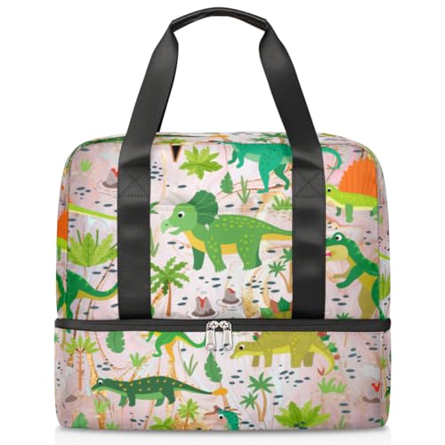 Dinosaurier Blätter Marmor Sport Duffle Bag für Damen Herren Jungen Kirls Dinosaurier Lustige Wochenende Übernachtung Taschen Nass Getrennt 21L Tragetasche für Reisen Gym Yoga, farbe, 21L, von WowPrint