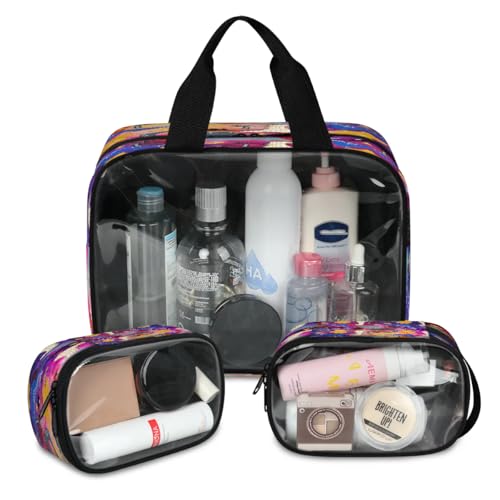 Dinosaurier-Galaxie-Reise-Make-up-Tasche für Damen und Herren, Nebula-Galaxie, durchscheinende Kosmetiktaschen, 3 Stück, große Duschtasche, Kulturbeutel, Kosmetik, Toilettenartikel, Organizer, farbe, von WowPrint