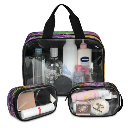 Dinosaurier-Galaxie-Reise-Make-up-Tasche für Damen und Herren, lustige Dinosaurier-Kosmetiktaschen, durchscheinend, 3 Stück, große Duschtasche, Kulturbeutel, Kosmetik, Toilettenartikel, Organizer, von WowPrint