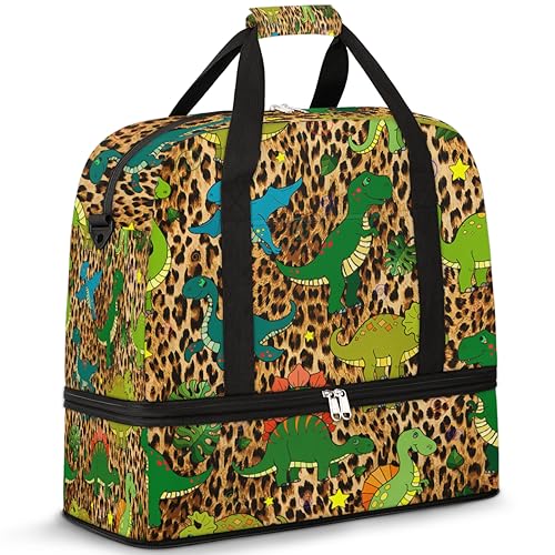 Dinosaurier Kawaii Reise Duffle Bag für Damen Herren Leopard Dinosa Wochenende Übernachtung Taschen Faltbar Nass Getrennt 47L Tragetasche für Sport Gym Yoga, farbe, 47 L, Taschen-Organizer von WowPrint