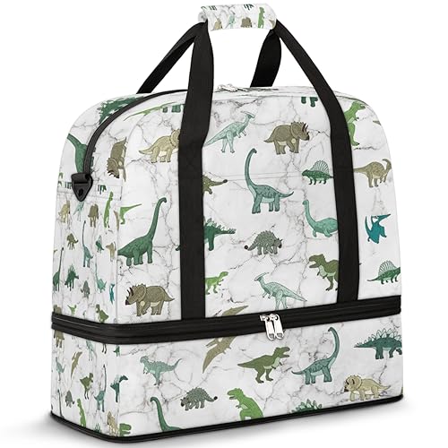 Dinosaurier Reise Duffle Bag für Damen Herren Marmor Niedliche Dinosaurier Wochenende Übernachtung Taschen Faltbare Nass Getrennt 47L Tragetasche für Sport Gym Yoga, farbe, 47 L, Taschen-Organizer von WowPrint