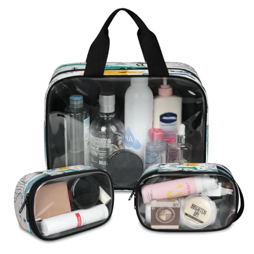 Dinosaurier-Reise-Make-up-Tasche für Damen und Herren, Marmor-Cartoon-Dinosaurier, durchscheinende Kosmetiktaschen, 3 Stück, große Duschtasche, Kulturbeutel, Kosmetik, Toilettenartikel, Organizer, von WowPrint