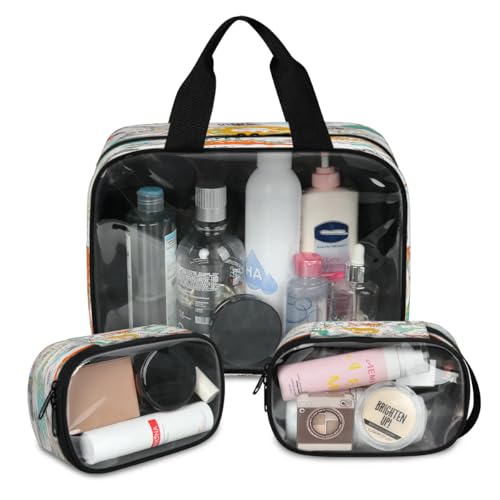 Dinosaurier-Reise-Make-up-Tasche für Damen und Herren, lustige Dinosa-Marmor-Textur, durchscheinende Kosmetiktaschen, 3 Stück, große Duschtasche, Kulturbeutel, Kosmetik, Toilettenartikel, Organizer, von WowPrint