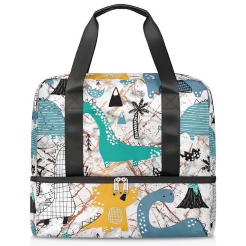 Dinosaurier Textur Marmor Sport Duffle Bag für Damen Herren Jungen Kirls Muster Marmor Wochenende Übernachtung Taschen Nass Getrennt 21L Tragetasche für Reisen Gym Yoga, farbe, 21L, Taschen-Organizer von WowPrint