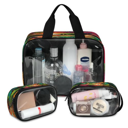 Dinosaurier-Weltraum-Reise-Make-up-Tasche für Damen und Herren, Dinosaurier, lustige, durchscheinende Kosmetiktaschen, 3 Stück, große Duschtasche, Kulturbeutel, Kosmetik, Toilettenartikel, Organizer, von WowPrint