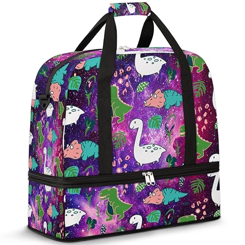 Dinosaurs Galaxy Travel Duffle Bag for Women Men Dinosaurs Animal Weekend Overnight Bags Foldable Wet Separated 47L Tote Bag for Sports Gym Yoga, farbe, 47 L, Taschen-Organizer von WowPrint