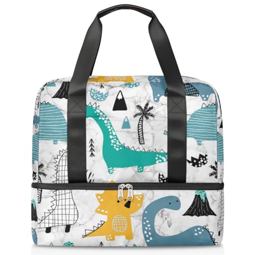 Dinosaurs Sports Duffle Bag for Women Men Boys Kirls Marble Cartoon Dinosaurs Weekend Overnight Bags Wet Separated 21L Tote Bag for Travel Gym Yoga, farbe, 21L, Taschen-Organizer von WowPrint