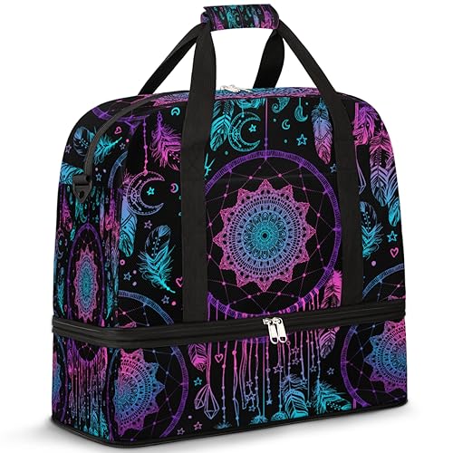 Dreamcatcher Travel Duffle Bag for Women Men Boho Dreamcatcher Weekend Overnight Bags Foldable Wet Separated 47L Tote Bag for Sports Gym Yoga, farbe, 47 L, Taschen-Organizer von WowPrint