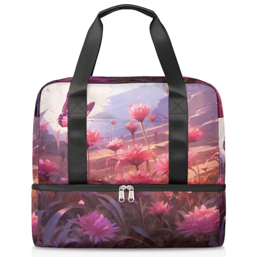 Dreamy Flower Butterfly Sports Duffle Bag for Women Men Boys Kirls, 21L Weekend Overnight Bags Wet Separated Tote Bag for Travel Gym Yoga, farbe, 21L, Taschen-Organizer von WowPrint