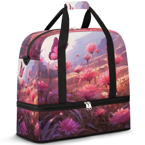 Dreamy Flower Butterfly Travel Duffle Bag for Women Men Weekend Overnight Bags Foldable Wet Separated 47L Tote Bag for Sports Gym Yoga, farbe, 47L, Taschen-Organizer von WowPrint