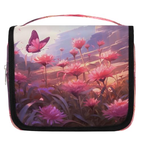 Dreamy Kulturbeutel mit Blumenmotiv und Schmetterlingen für Damen, Herren, Kinder, Mädchen, Jungen, Make-up-Kosmetiktasche, hängende Kulturbeutel, Kulturbeutel, Organizer, Duschtasche, farbe, 4.5 L, von WowPrint