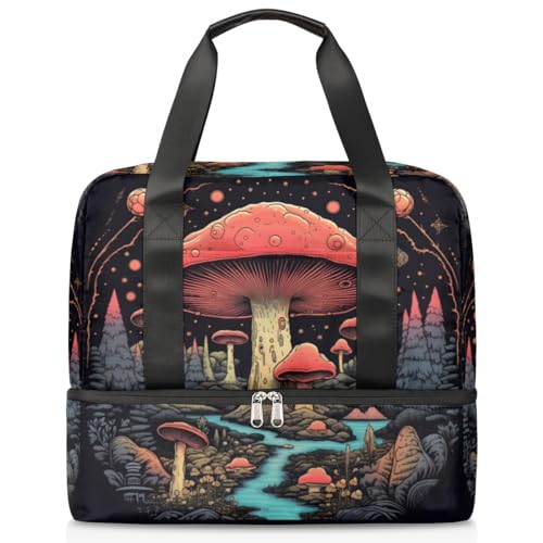 Dreamy Mushroom Forest Sports Duffle Bag for Women Men Boys Kirls, 21L Weekend Overnight Bags Wet Separated Tote Bag for Travel Gym Yoga, farbe, 21L, Taschen-Organizer von WowPrint