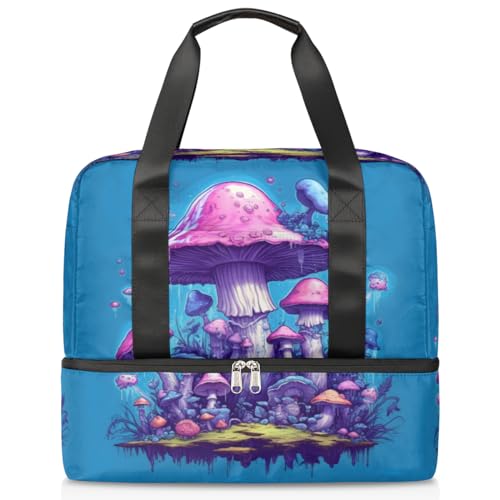 Dreamy Mushroom Tree Sports Duffle Bag for Women Men Boys Kirls Weekend Overnight Bags Wet Separated 21L Tote Bag for Travel Gym Yoga, farbe, 21L, Taschen-Organizer von WowPrint