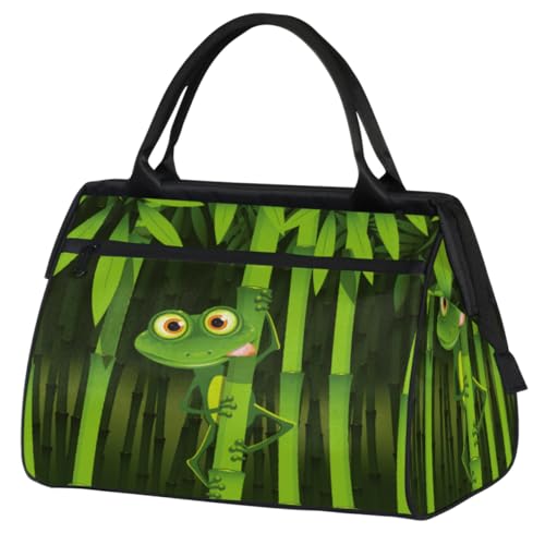 Dschungel Bambus Frosch Reisetasche für Damen Herren Kinder Mädchen Lustige Frosch Wochenende Übernachtung Taschen 24 L Reisetasche Tragetasche für Sport Gym Yoga, farbe, (24L) UK, Taschen-Organizer von WowPrint