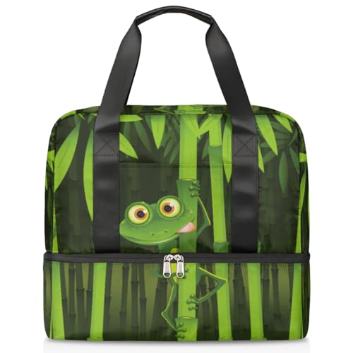 Dschungel Bambus Frosch Sport Duffle Bag für Damen Herren Jungen Kirls Lustige Frosch Wochenende Übernachtung Taschen Nass Getrennt 21L Tragetasche für Reisen Gym Yoga, farbe, 21L, Taschen-Organizer von WowPrint