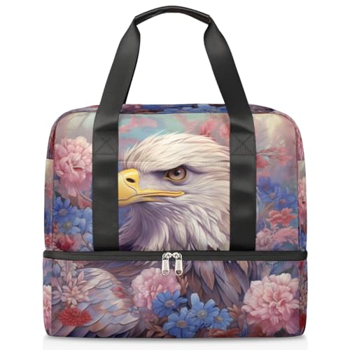 Eagles Flower Floral Sports Duffle Bag for Women Men Boys Kirls Weekend Overnight Bags Wet Separated 21L Tote Bag for Travel Gym Yoga, farbe, 21L, Taschen-Organizer von WowPrint