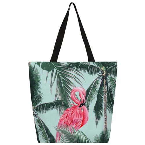 Flamingos Palm Leave Handtasche Shopper Tasche für Frauen Mädchen Flamingos Große Tragetasche Große Kapazität Umweltfreundlich Lässig Canvas Taschen für Reisen Arbeit Schule, farbig, X-Large von WowPrint