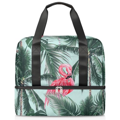 Flamingos Palm Leave Sports Duffle Bag for Women Men Boys Kirls Flamingos Weekend Overnight Bags Wet Separated 21L Tote Bag for Travel Gym Yoga, farbe, 21L, Taschen-Organizer von WowPrint