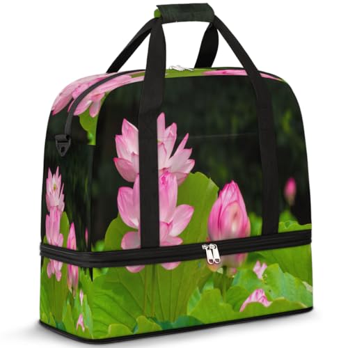 Floral Lotus Flower Japan Travel Duffle Bag for Women Men Weekend Overnight Bags Foldable Wet Separated 47L Tote Bag for Sports Gym Yoga, farbe, 47L, Taschen-Organizer von WowPrint