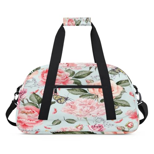 Flowe Rose Schmetterling Kinder Duffel Taschen für Mädchen Jungen, Übernachtung Weekender Reisetasche 24L Sport Gym Duffel Bag Praxis Tote Tragetasche, farbe, (24L) UK, Taschen-Organizer von WowPrint