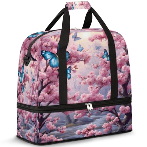 Flower Forest Butterflies Travel Duffle Bag for Women Men Weekend Overnight Bags Foldable Wet Separated 47L Tote Bag for Sports Gym Yoga, farbe, 47L, Taschen-Organizer von WowPrint