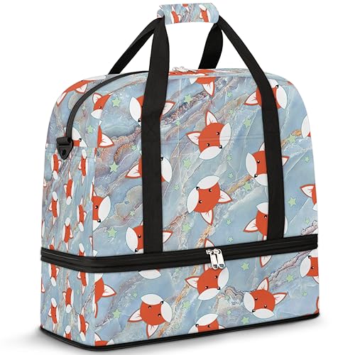 Fox Marble Modern Travel Duffle Bag for Women Men Fox Funny Weekend Overnight Bags Foldable Wet Separated 47L Tote Bag for Sports Gym Yoga, farbe, 47 L, Taschen-Organizer von WowPrint