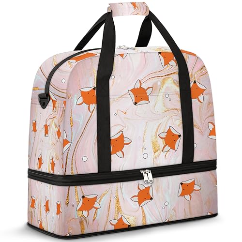 Fox Marble Travel Duffle Bag for Women Men Cute Fox Weekend Overnight Bags Foldable Wet Separated 47L Tote Bag for Sports Gym Yoga, farbe, 47 L, Taschen-Organizer von WowPrint