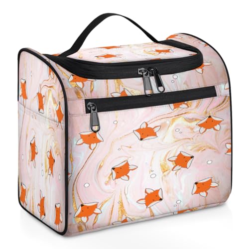 Fox Reise-Make-up-Tasche aus Marmor für Damen, Herren, Kinder, Mädchen, Jungen, niedlicher Fuchs, 11,2 l, Kosmetiktasche, Kulturbeutel, Kulturbeutel, Kulturbeutel, Organizer, Duschtasche, farbe, von WowPrint