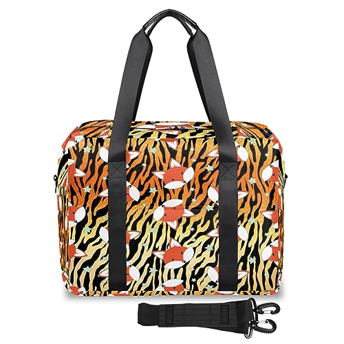 Fox Tiger Print Reisetasche für Damen Herren Fuchs Niedlich Wochenende Übernachtung Taschen 32 L Große Reisetasche Tragetasche für Sport Gym Yoga, farbe, 32 L, Taschen-Organizer von WowPrint