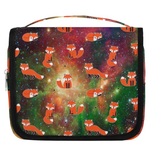 Foxs Reise-Kulturbeutel mit Tiermotiven für Damen, Herren, Kinder, Mädchen, Jungen, Fuchs, Galaxie, Weltraum, Make-up-Kosmetiktasche, hängende Waschtasche, Toilettenartikel, Organizer, Duschtasche, von WowPrint