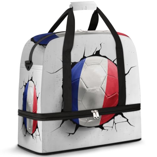 Frankreich Fußball Flagge Ball Reise Duffle Bag für Frauen Männer Wochenende Übernachtung Taschen Faltbare Nass Getrennt 47L Tragetasche für Sport Gym Yoga, farbe, 47L, Taschen-Organizer von WowPrint