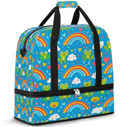 Frogs Heart Rainbow Travel Duffle Bag for Women Men Weekend Overnight Bags Foldable Wet Separated 47L Tote Bag for Sports Gym Yoga, farbe, 47 L, Taschen-Organizer Frogs Heart Rainbow Travel Duffle Bag for Women Men Weekend Overnight Bags Foldable Wet Separated 47L Tote Bag for Sports Gym Yoga, farbe, 47 L, Taschen-Organizer von WowPrint