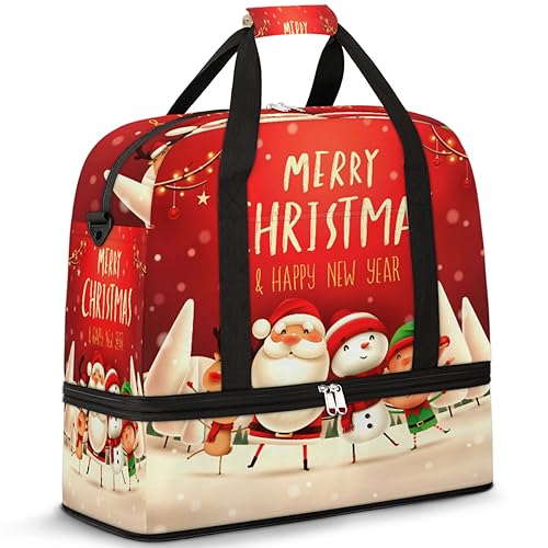 Frohe Weihnachten Reise Duffle Bag für Damen Herren Niedlich Weihnachten Wochenende Übernachtung Taschen Faltbar Nass Getrennt 47L Tragetasche für Sport Gym Yoga, farbe, 47 L, Taschen-Organizer von WowPrint