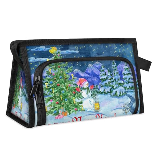 Frohes neues Jahr Schneemann Reise Make-up Tasche für Frauen Männer Kinder Mädchen Jungen Weihnachten Schneemann Multifunktionale Waschen Beutel Kulturbeutel Kosmetiktasche Kosmetikartikel Dusche von WowPrint