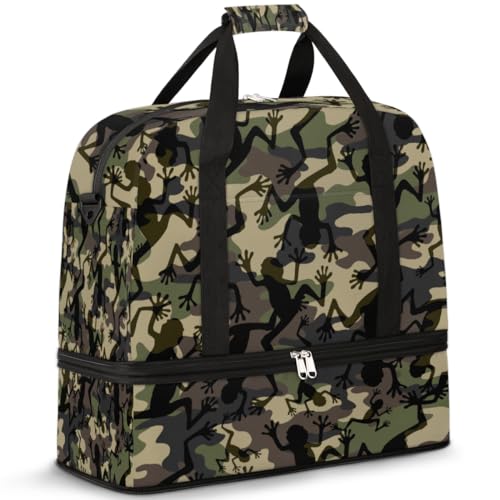 Frosch Camo Reisetasche für Damen Herren Wochenende Übernachtung Taschen Faltbar Nass Getrennt 47L Tragetasche für Sport Gym Yoga, farbe, 47L, Taschen-Organizer von WowPrint